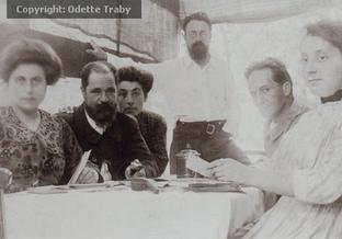 From left to right: the model Olga Meerson, Etienne Terrus, Amelie Matisse, Henri Matisse, a friend, and Marguerite Matisse